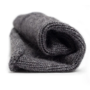 Deep grey rabbit fur knit slouchy beanie hat featuring warm thick ribbed texture