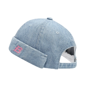 Light blue denim dockers cap with pink embroidered B letter and adjustable strap back