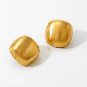 Minimalist geometric square gold stud earrings with matte brushed metal finish for women