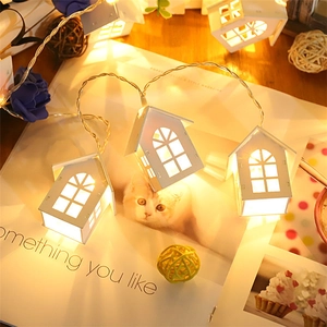 Wooden House LED String Lights Warm White Glow Hollow Deer Star Design Christmas Holiday Party Room Decor Festive