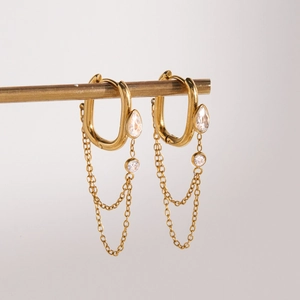 Orecchini classici in acciaio inossidabile placcati oro 18K con nappe di zirconi a goccia