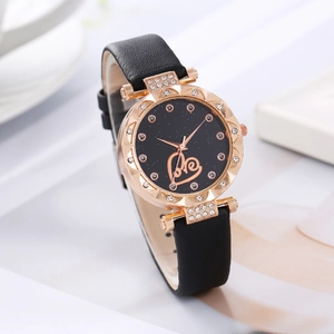 Women Quartz Watch Starry Sky Dial Heart Love Design PU Leather Strap Rhinestone Casual Fashion Elegant Wristwatch