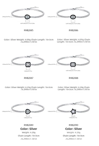 Macro detail of six S925 sterling silver bracelets with black enamel geometric charms