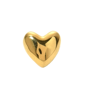 Polished gold heart ring made of stainless steel with a mirror finish on white background