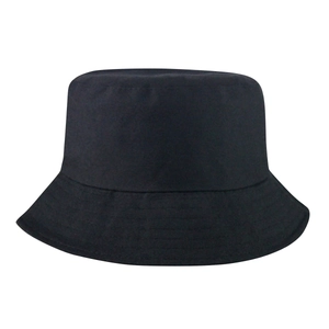 Detailed close-up showing the smooth black cotton fabric and texture of the bucket hat