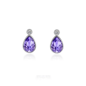 Elegant S925 sterling silver drop earrings with purple faceted crystal and zircons
