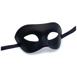 Classic black masquerade half-face mask with matte finish and secure ribbons
