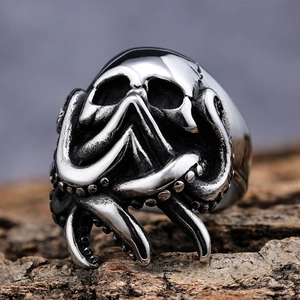 Skull Octopus Tentacle Ring Stainless Steel Retro Gothic Punk Biker Jewelry For Men