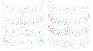 Macro shot of 8pcs holographic metallic star and moon freckle temporary tattoos