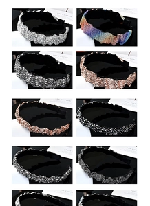 Close-up of various Baroque rhinestone headbands showing sparkling crystals and pleated textures
