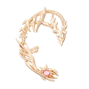 Golden elf ear cuff with pink gemstone accent, fantasy style jewelry for women