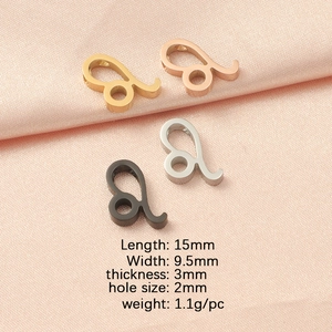 Macro shot of polished stainless steel Leo zodiac charms in gold, rose gold, silver and black
