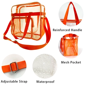 Detail der wasserdichten PVC-Tasche mit verstärktem Griff, Netztasche und Gurt
