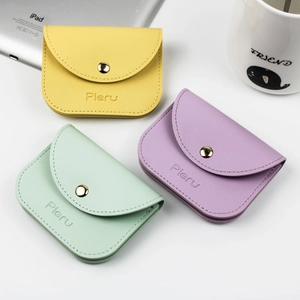 Mini Card Holder PU Leather Coin Purse Macaron Candy Color Flap Snap Button Multi Slots Small Wallet For Women Students