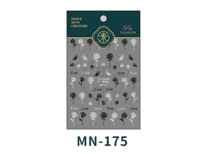 Detail view of MN-175 nail stickers featuring black and white rose and butterfly designs