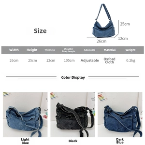 Detailed size guide and technical specifications for the denim style kids crossbody bag
