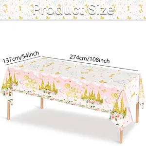 Pink princess castle party tablecloth for girls birthday with 137x274cm size dimensions