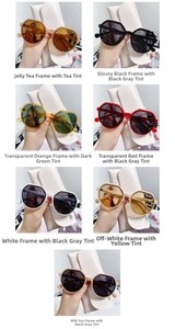 Polygonal sunglasses in multiple jelly colors with stylish white leather pouches