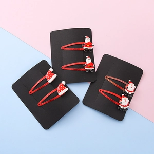 6-piece Christmas Santa Claus hair clips with red glitter base for holiday parties