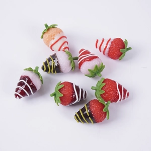 Realistic resin strawberries with chocolate drizzle for DIY crafts and tree decor