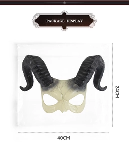 Front view of white demon horn mask with 40x24cm dimensions for Halloween costume