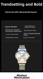 Detailed view of business quartz watch with silver dial and two-tone steel band