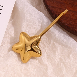 Fashion 3D Pentagram Star Hair Clip Stainless Steel 18K Gold Plated Glossy Metal Bobby Pin For Women Elegant Accessory