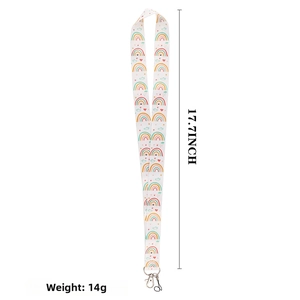 Detail of 17.7-inch rainbow lanyard with metal lobster clasp for keys and ID cards