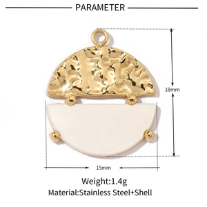 Bohemian semi-circle stainless steel and shell pendant with golden hammered texture