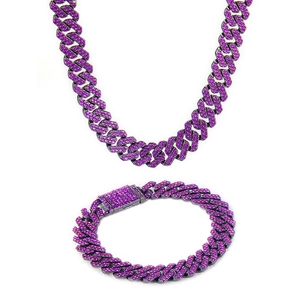 Cuban Link Necklace Iced Out Purple Rhinestone Alloy Hip Hop Jewelry Fashion Luxury Chain For Men Women