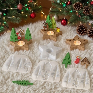 DIY Christmas star candle holder silicone mold set with resin trees and reindeer ornaments
