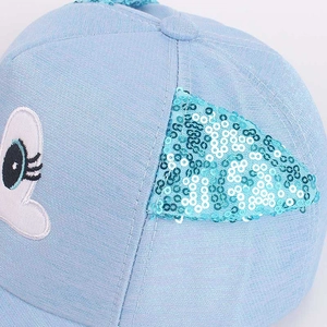 Cappellino da baseball celeste per bambina con orecchie di gatto con paillettes e ricamo