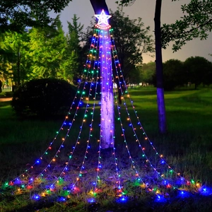 LED Star Waterfall String Lights Outdoor Waterproof Solar Powered Fairy Meteor Shower Lights For Garden Christmas Decor