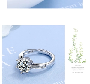 Detail view of S925 sterling silver ring with six-prong set round zircon and hallmark