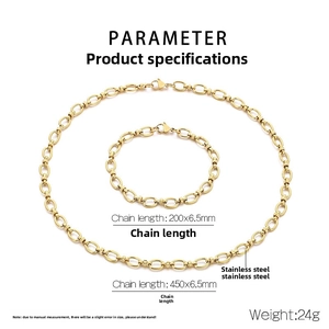 Spécifications de taille pour l'ensemble collier et bracelet à maillons en acier inoxydable