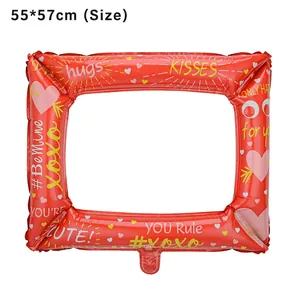 Red 55x57cm inflatable photo frame balloon with Hugs and Kisses print for parties