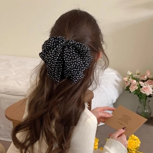 Polka Dot Chiffon Bow Hair Claw Clip French Vintage Oversized Fabric Hairpin Elegant Hair Accessories For Women