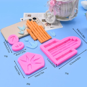 Bamboo leaf silicone mold set for fondant and resin crafts with product dimensions