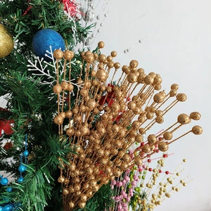 Glittering gold Christmas berry picks bundle for festive tree decoration and floral arrangements