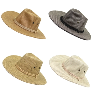 Western Cowboy Straw Hat Wide Brim Breathable Paper Sun Protection Outdoor Travel Beach Hat With Rope Band Decor