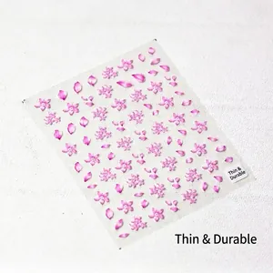 Ultra-thin flexible cherry blossom nail stickers with pink flower and petal designs