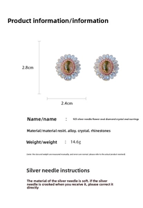 Macro view of crystal flower earrings with 2.8cm height and 2.4cm width dimensions