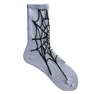 Chaussettes de sport mi-mollet en coton avec motif toile d'araignée noire sur bleu