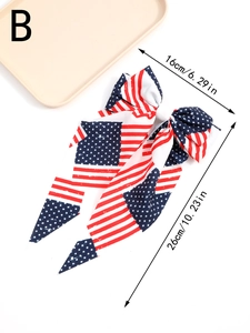 Detailed size view of the Patriotic USA flag bow hair clip with measurements
