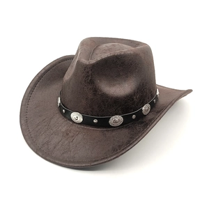 Cappello Da Cowboy Western Vintage Distressed Scamosciato Poliestere Con Rivetti Metallici Tesa Larga Stile Jazz Uomo Donna