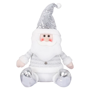 Silver sequin sitting Santa Claus plush doll ornament for Christmas decoration and gifts