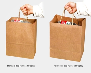 Comparison showing load-bearing capacity of regular vs reinforced kraft paper gift bags