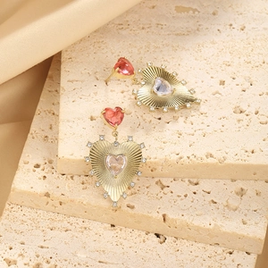 Heart Drop Earrings Stainless Steel 18K Gold Plated Cubic Zirconia Sunburst Red Crystal Romantic Jewelry For Women