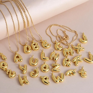 Bubble Initial Letter Pendant Necklace 3D Balloon Puffy Gold Plated Copper Chopin Chain Jewelry For Women Men