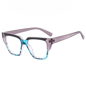Retro square TR90 anti-blue light glasses in purple and blue floral patchwork pattern